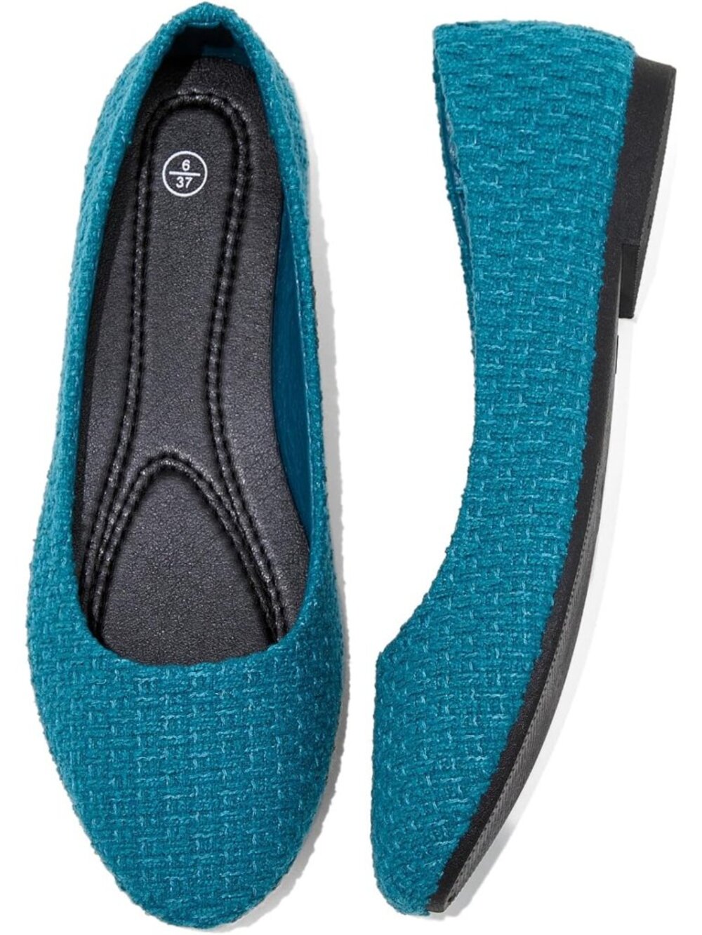 Women's Teal Textured Leather Non Slip Low Heel Slip on Ballet Loafer Flat Shoes
